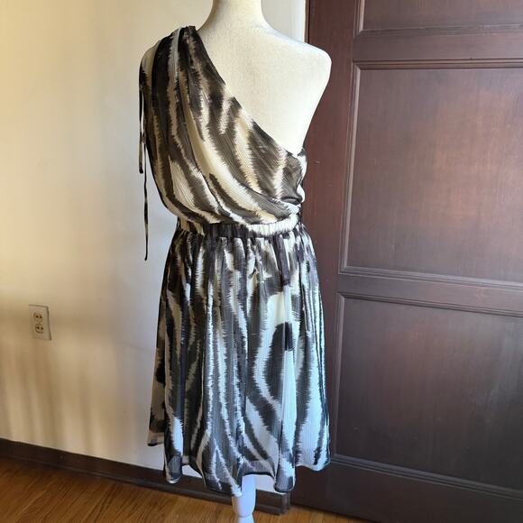 MISS SIXTY | Y2K Zebra Print Crinkle Chiffon Draped One Shoulder Party Dress 10 - Picture 4 of 5